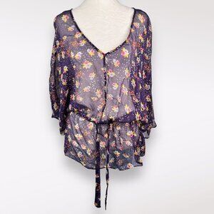 Floral Silk Sheer Blouse Ella Moss Anthropologie Small